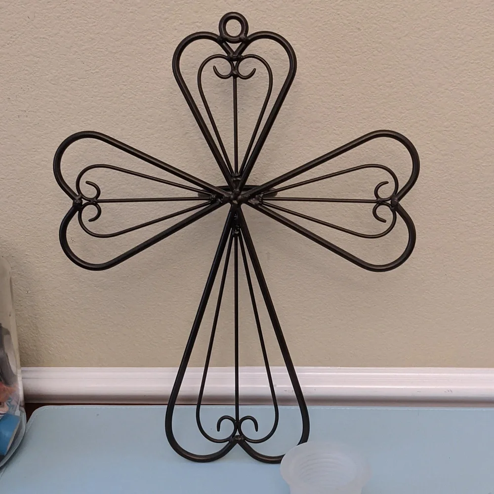 PartyLite Metal Scroll Cross Wall Sconce Votive Candle Holder Black Religious